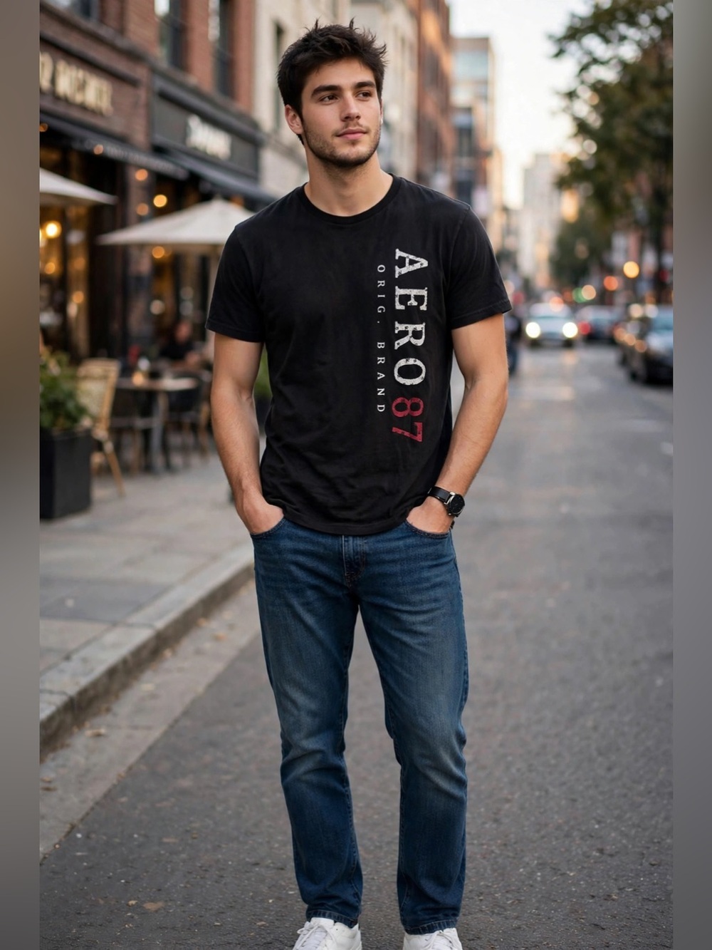 Aeropostale Black Graphic Tee with Red Accents